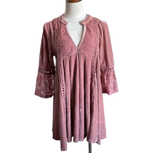 POL Blush Velvet Boho Tunic Dress MCottagecore Fall Layering Fairy Softgirl - Picture 2 of 11